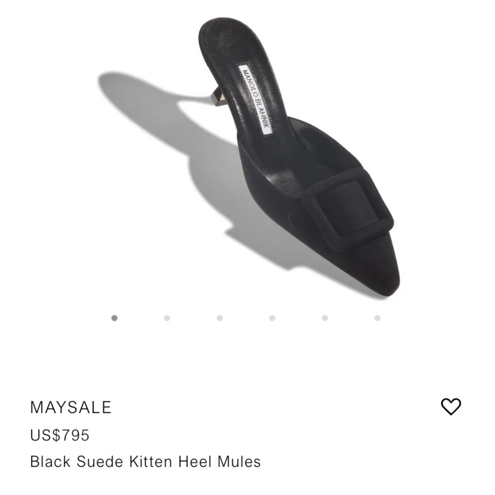 Manolo Blahnik Black Suede Pointed-Toe Buckle Mules - Picture 5 of 9